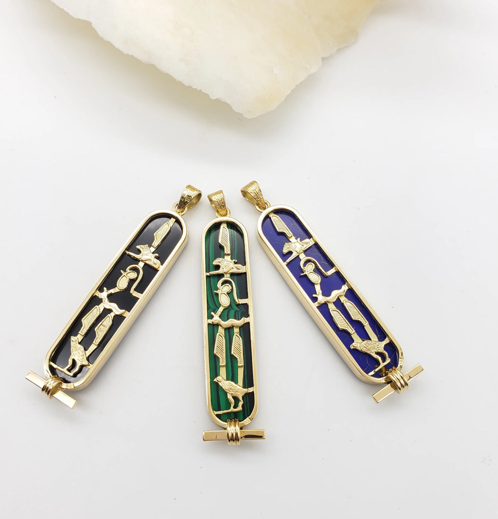 I LOVE YOU 18K Cartouche Pendant With Gemstone - Made In Egypt